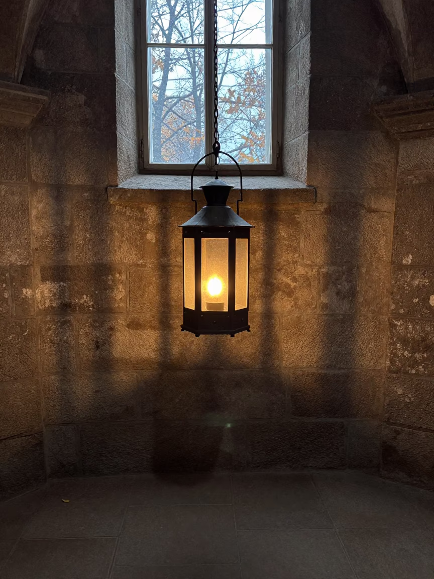 Stone Cellar Lantern Late Autumn Petersburg in in a ceremonial hall in St Petersburg