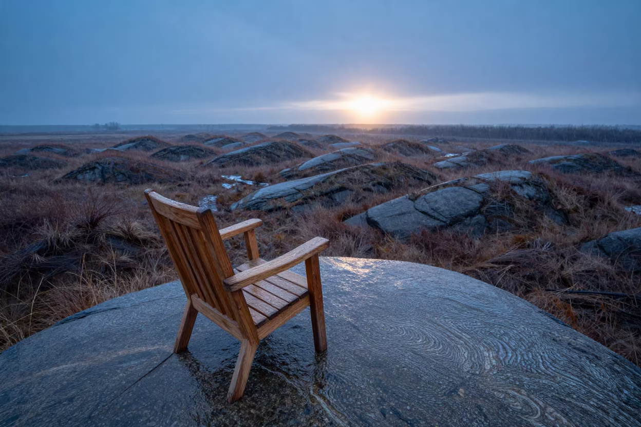 Stone-Chair Drumlins in Pampas Evening Snow in across a floodplain after rain in the Pampas