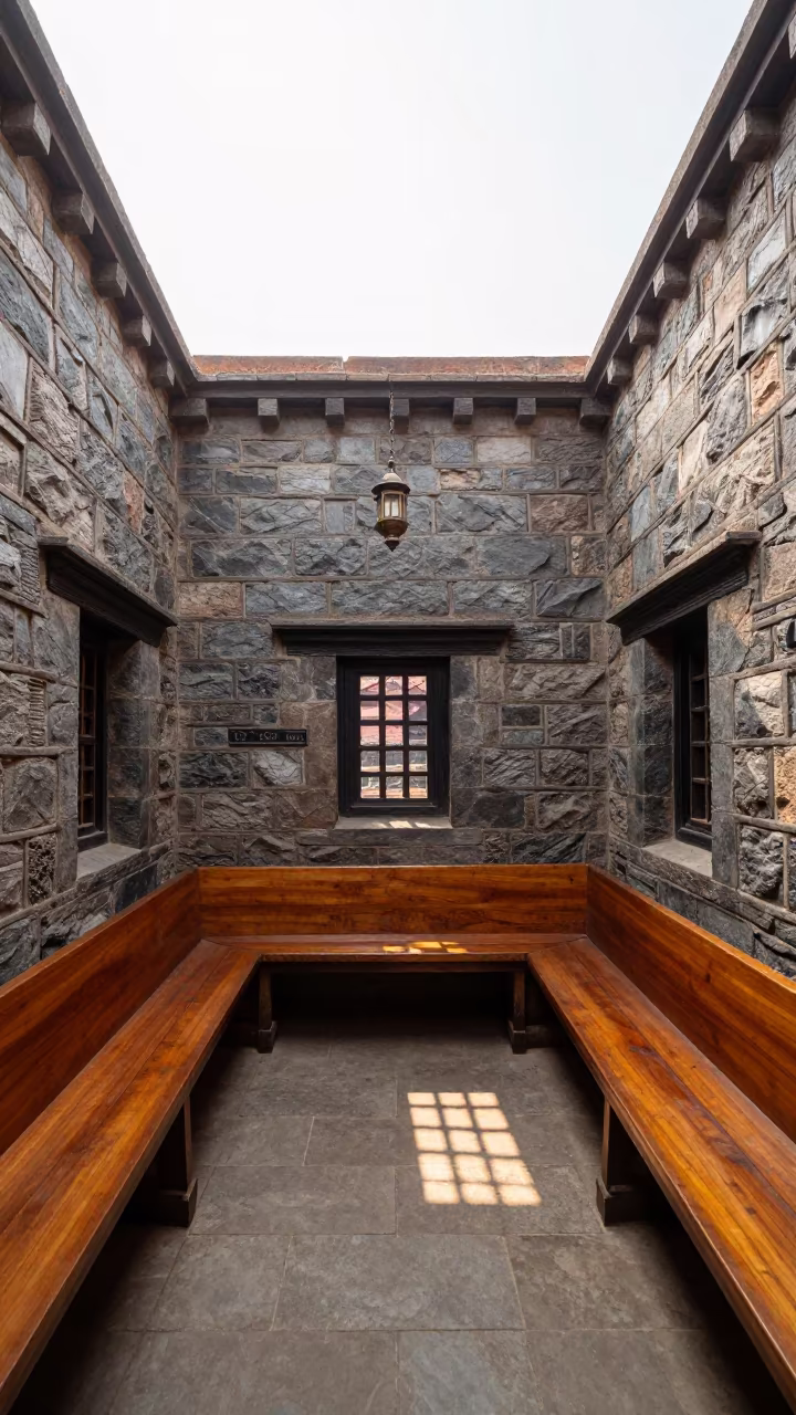 Stone Chapel Interior Kathmandu Winter Afternoon in inside a stone chapel in Kathmandu