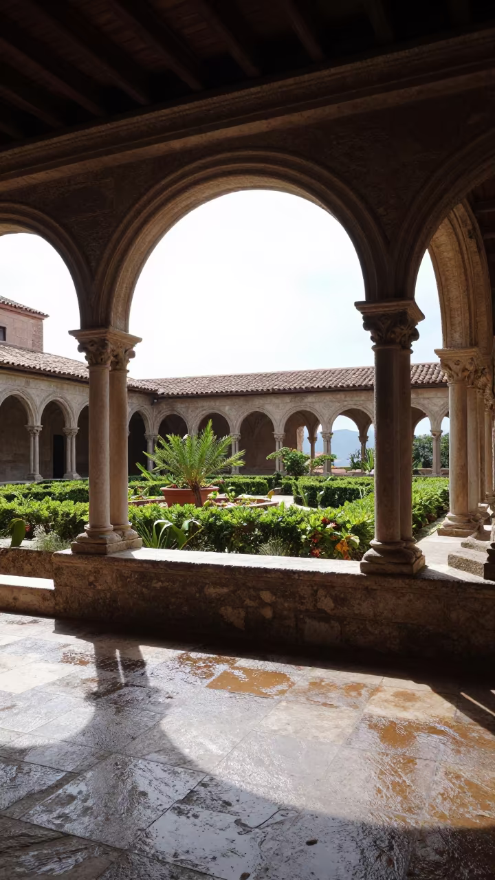Stone Cloister Walkway Arches Xixón Garden in in a cloister garden near Xixón