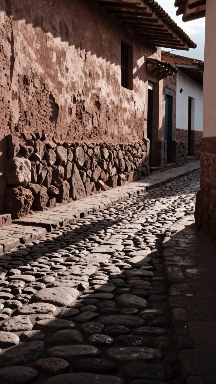Stone Cobblestones in Cusco at As First Light Reaches The Scene in in Cusco, Peru