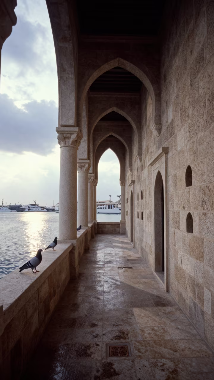 Stone Dovecote Reflected in Dubai Atrium in inside a vaulted atrium near Marina, Dubai