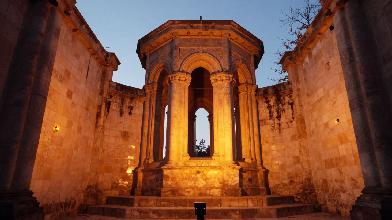 Stone Dovecote Twilight in Reims Hallway in inside a tiled stair hall in Reims