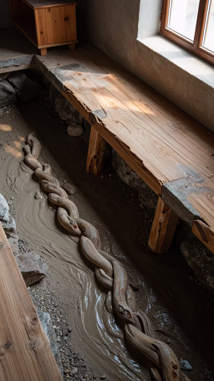 Stone Furniture Braided River Glacial Silt Overhead in on a stone ledge in Samsun