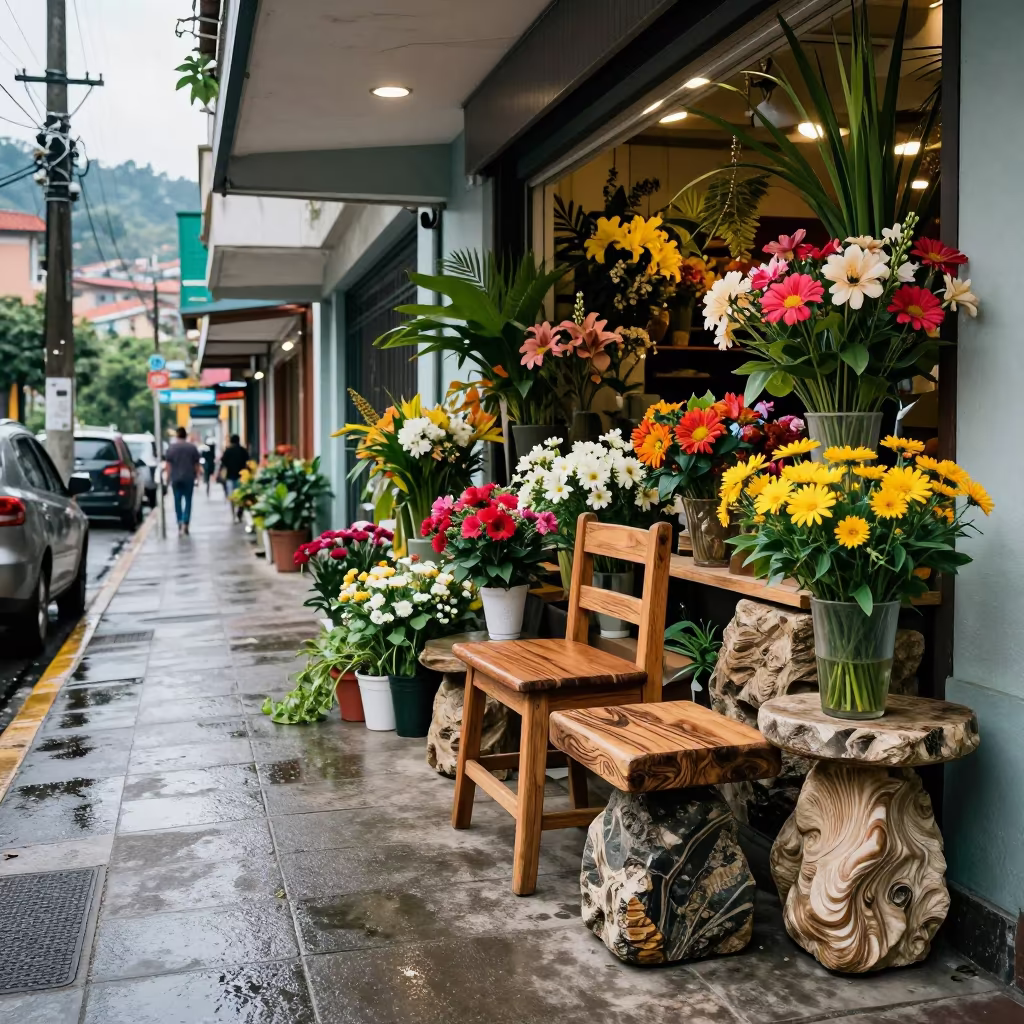 Stone Furniture Flower Shop Medellin Skylight in inside a skylit passageway near El Poblado, Medellin