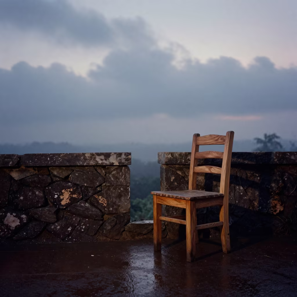 Stone Furniture Fog Gap Twilight Bangalore in beneath fast-moving cloud bands near Bangalore