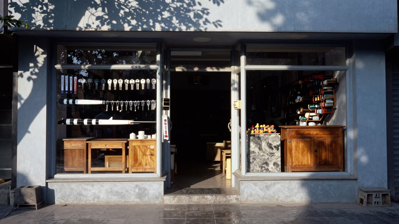 Stone Furniture Shop Window Display Charsadda in outside a shop window after rain in Charsadda