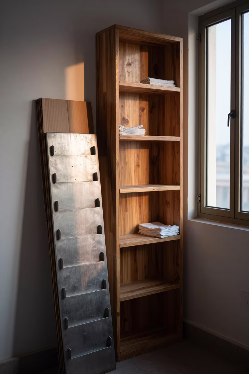 Stone-Grain Envelope Rack in Jaipur Lobby in in a quiet guest corridor in Jaipur