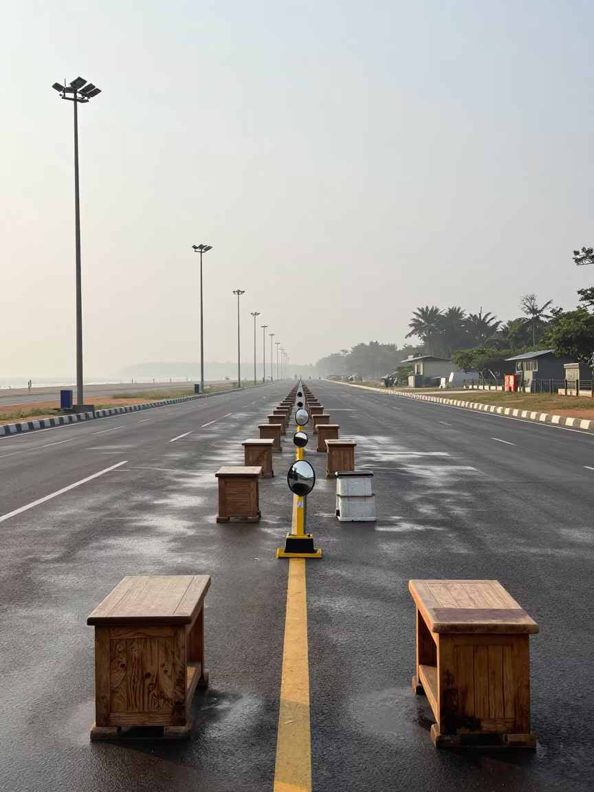 Stone-Grained Furniture at Chennai Airbase Checkpoint in along an airbase flight line in Chennai