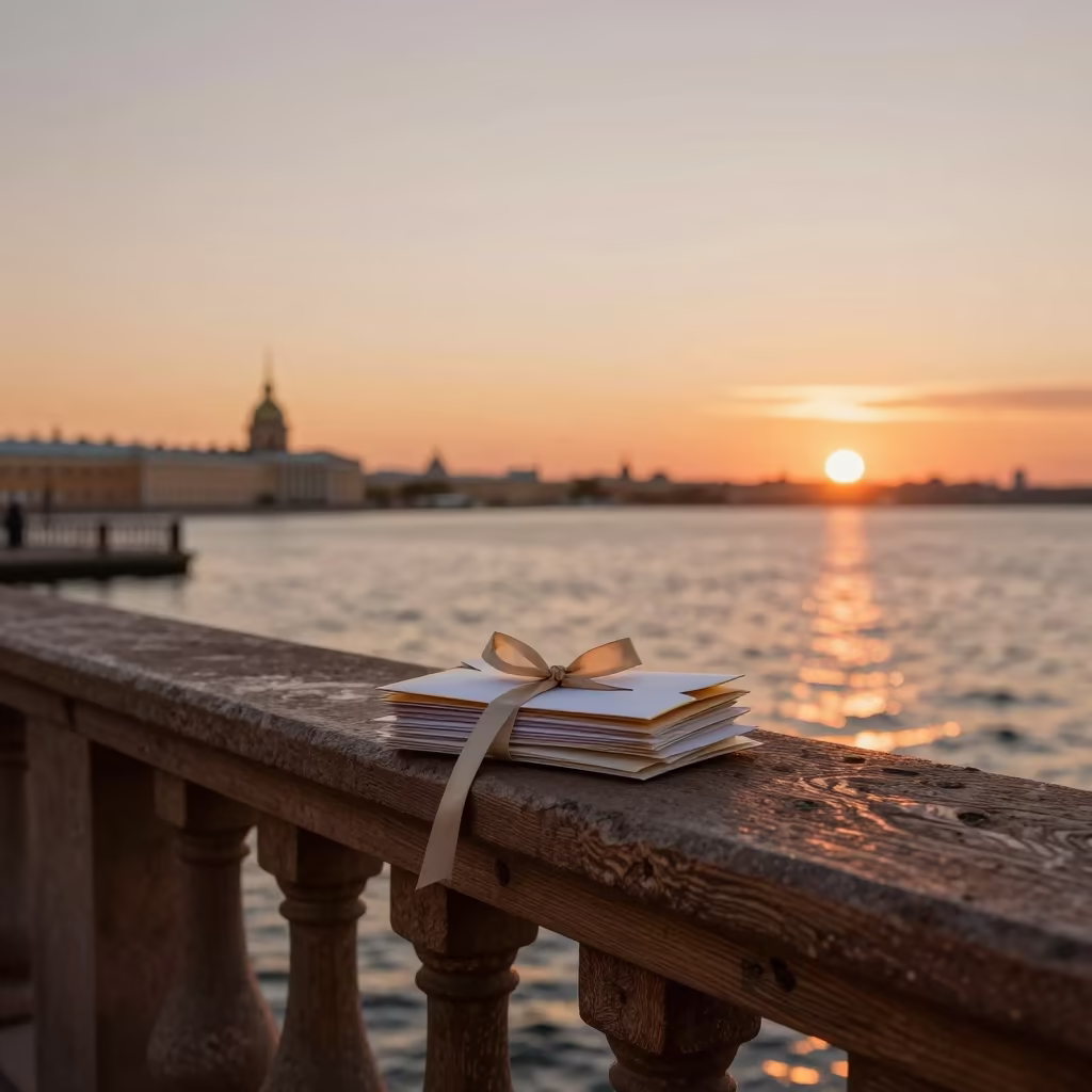 Stone-Grained Letters on St Petersburg Pier Sunset in on a pier railing in St Petersburg
