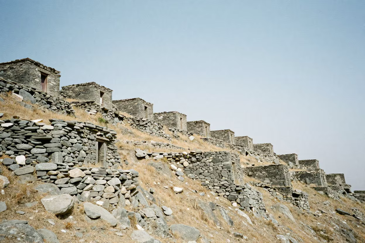 Stone Hermitage Cliffside Kashmir Noon in in Kashmir