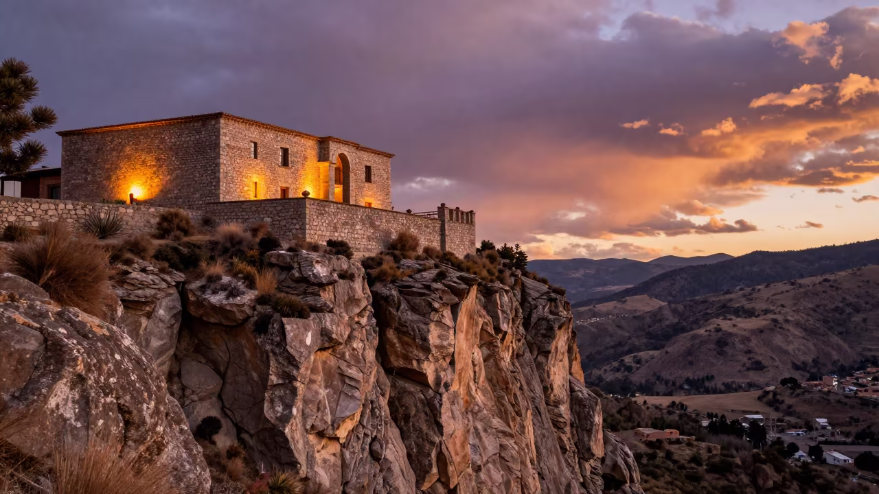 Stone Hermitage on La Paz Cliff at Golden Hour in near La Paz