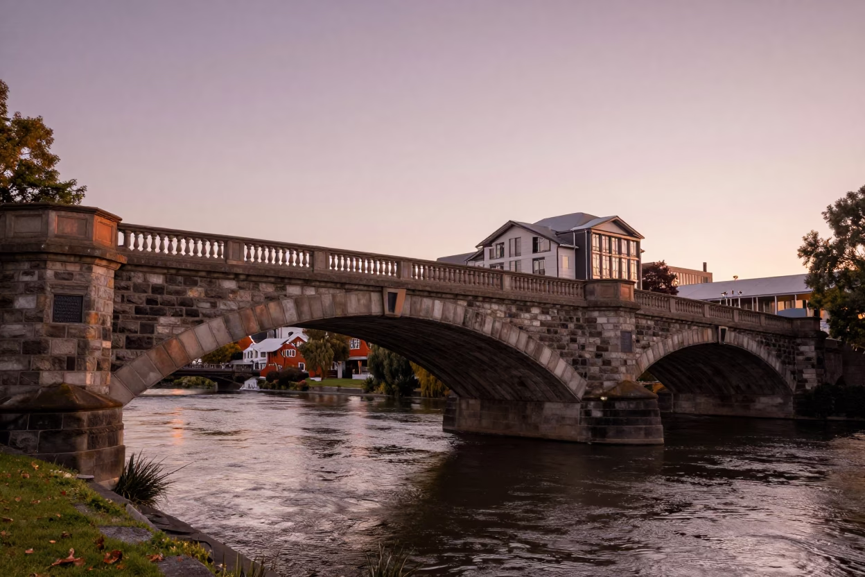 Stone Infrastructure at Copper-toned Light Before Dusk in Christchurch in in Christchurch, New Zealand