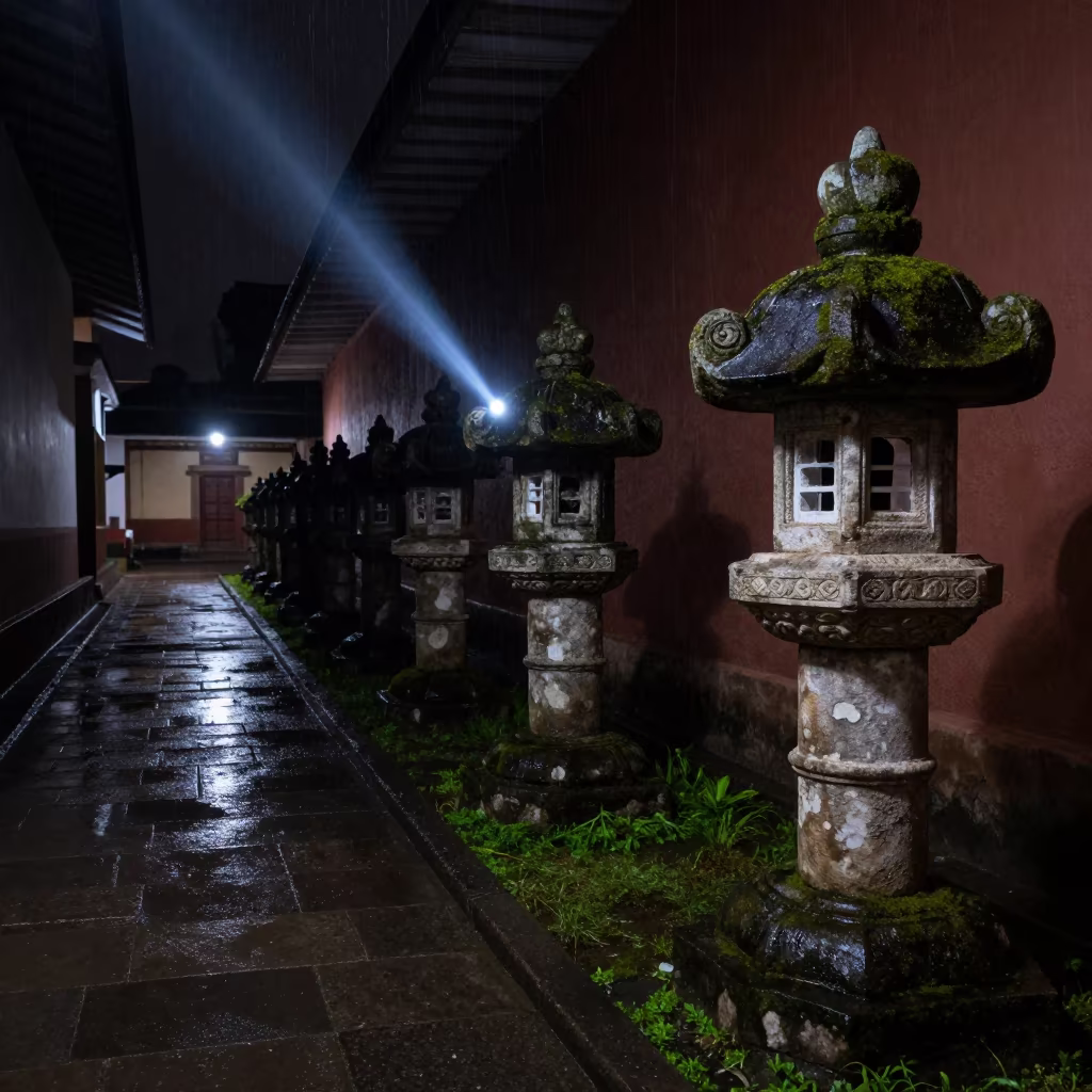 Stone Lantern by Prayer Wheel Corridor in beside a prayer wheel corridor in Huánuco