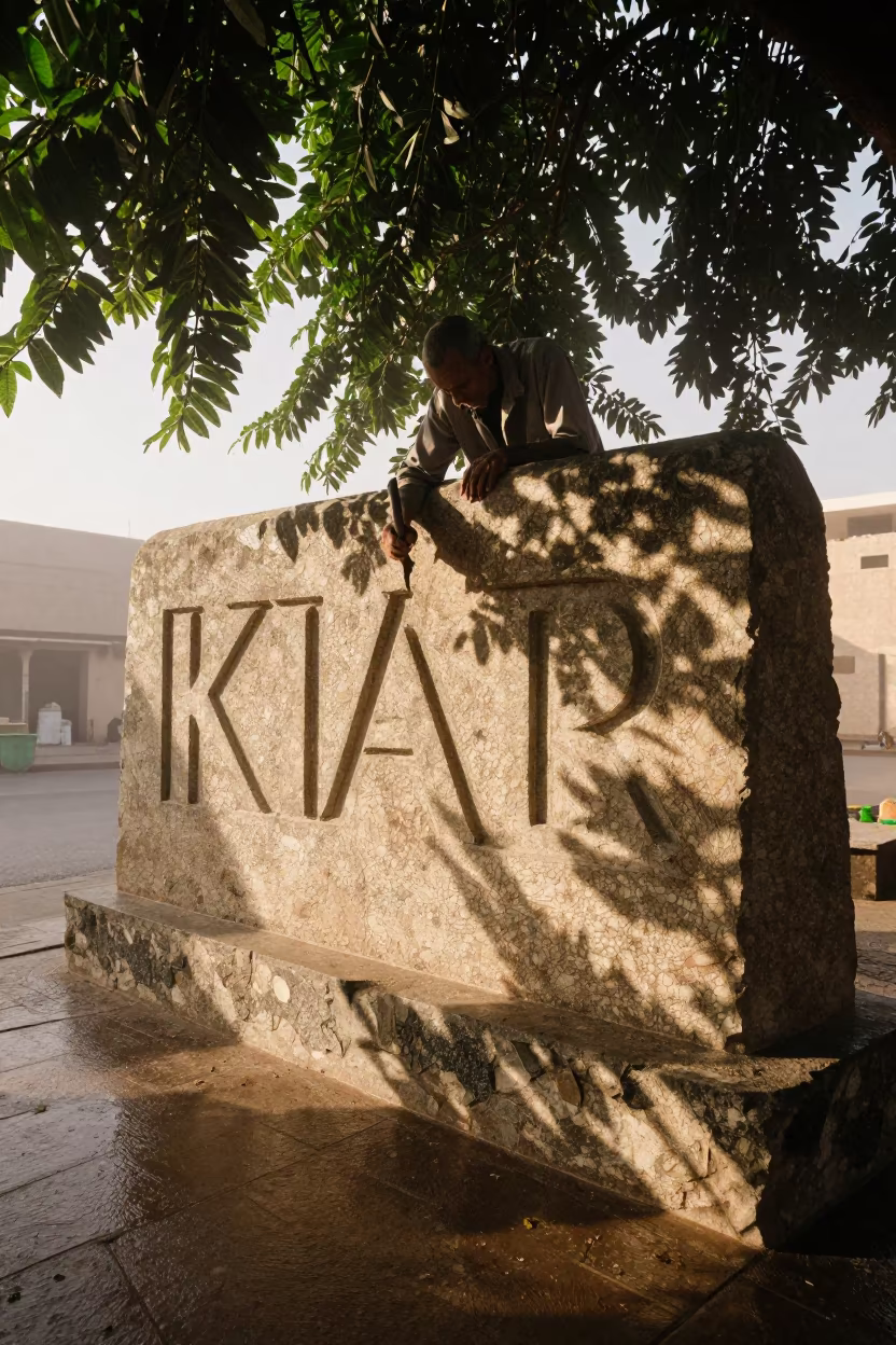 Stone Mason Carving Letters in Keren Wet Season in in Keren