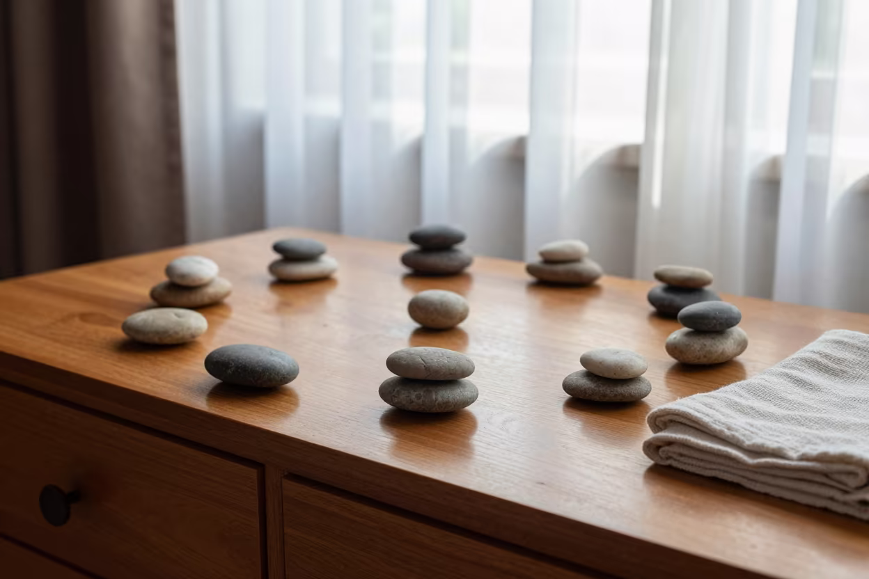Stone Meditation Circle on Batumi Hotel Dresser in on a hotel dresser near Batumi