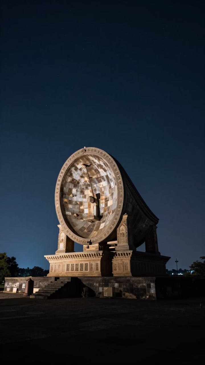 Stone Observatory on Hilltop Under Deep Night Sky in Jaipur India in in Jaipur, India