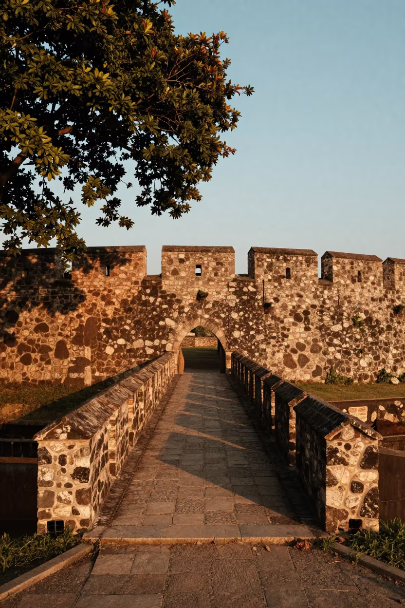 Stone Packhorse Bridge Before Dusk in outside a wind-scoured fortress wall in Sulawesi
