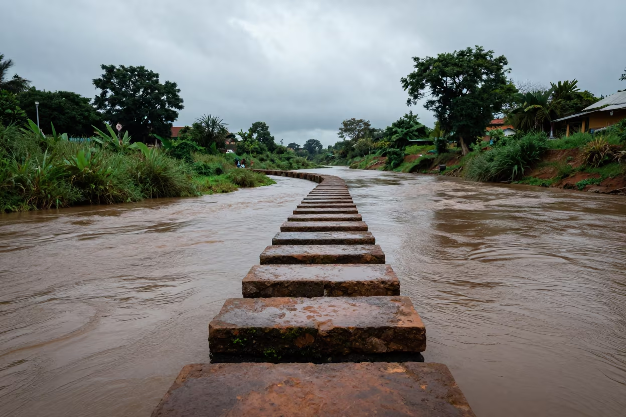 Stone Path Across River in Antananarivo Skylight in inside a skylit passageway in Antananarivo