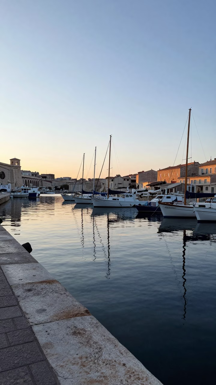 Stone Quays in Marseille at First Light Of Dawn in in Marseille, France