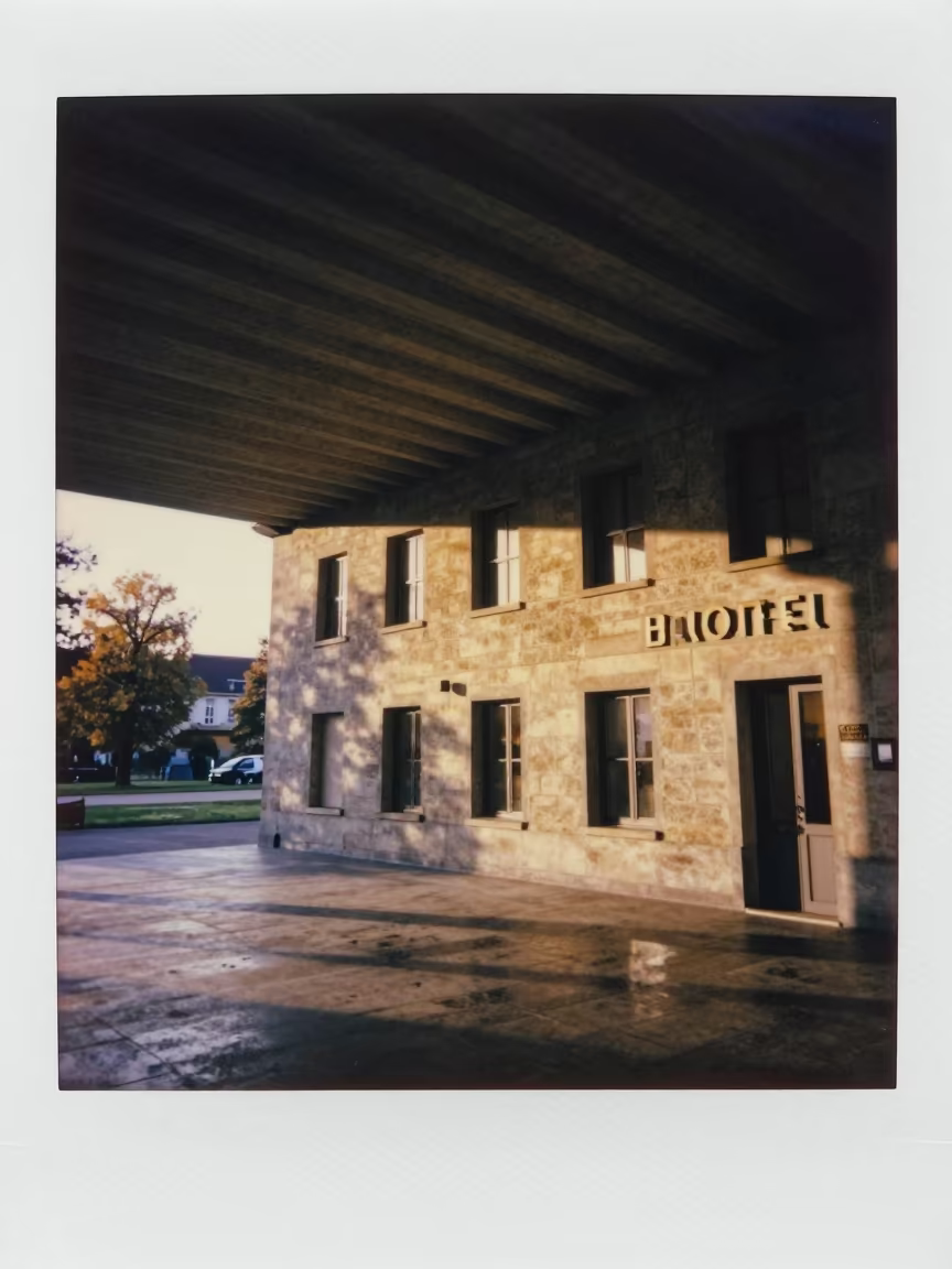 Stone Railway Hotel Lobby Sunset Ribbed Skylight in inside a ribbed concrete lobby in Würzburg