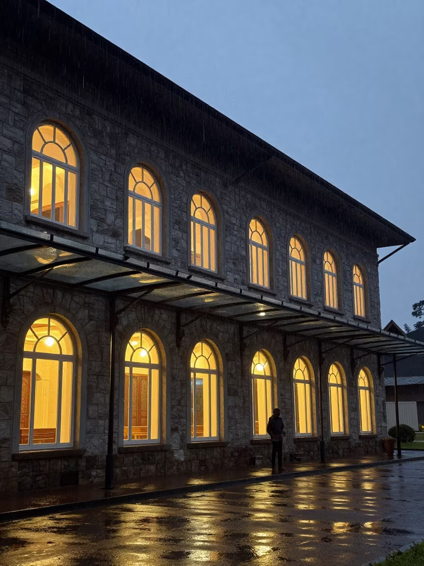 Stone Railway Hotel Night Rain in inside a glass-roofed arcade near Mbuji-Mayi