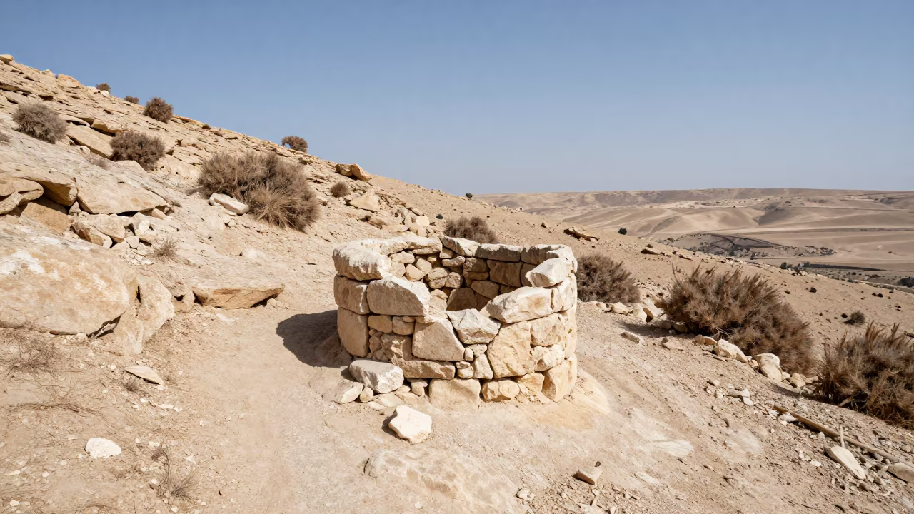 Stone Sheep Pen on Windswept Egyptian Highland in along a game trail in Egypt