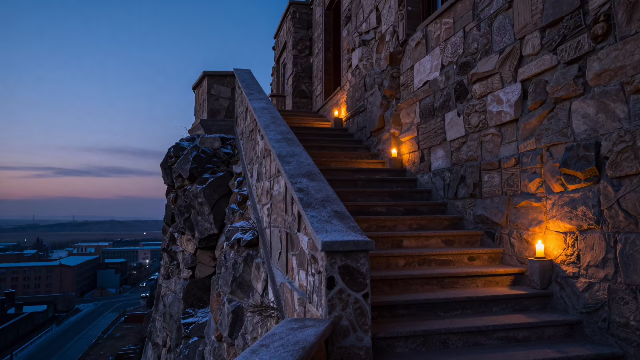 Stone Staircase in Cliff Bishkek Twilight in near Bishkek