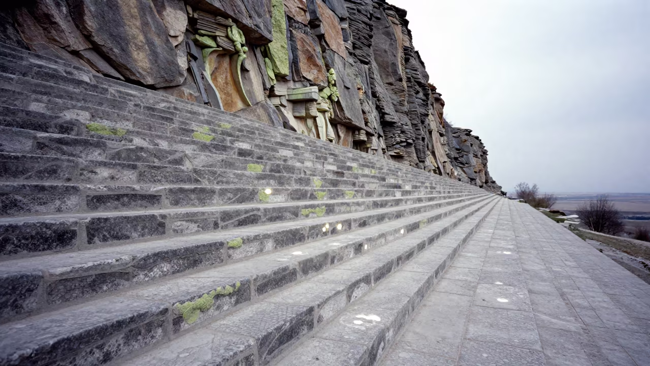 Stone Staircase Cliff Face Almaty Spring in near Almaty