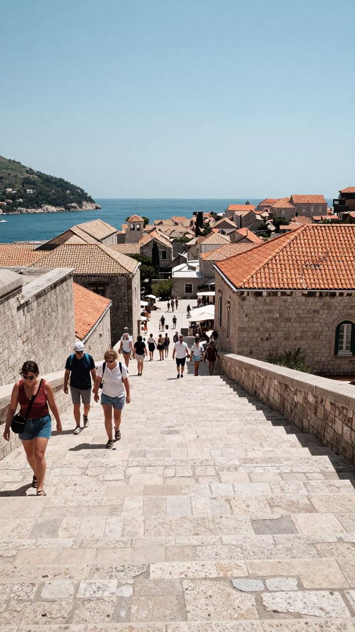 Stone Steps and Sea Views in Dubrovnik Croatia Under Noon Sunlight in in Dubrovnik, Croatia