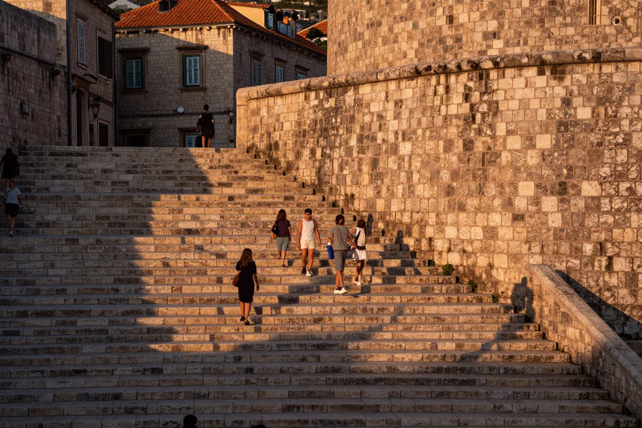 Stone Steps at Copper-toned Light Before Dusk in Dubrovnik in in Dubrovnik, Croatia