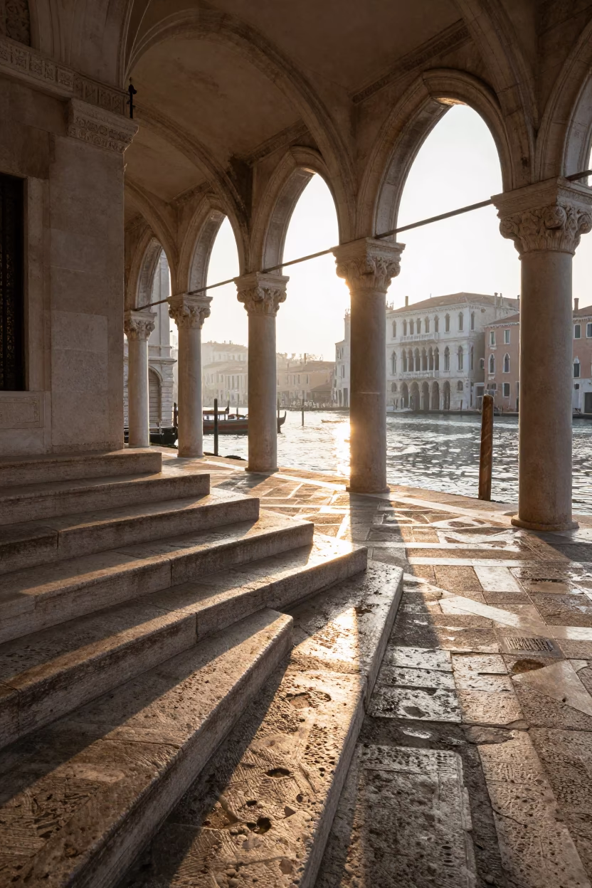 Stone Steps just after sunrise in Venice in in Venice, Italy