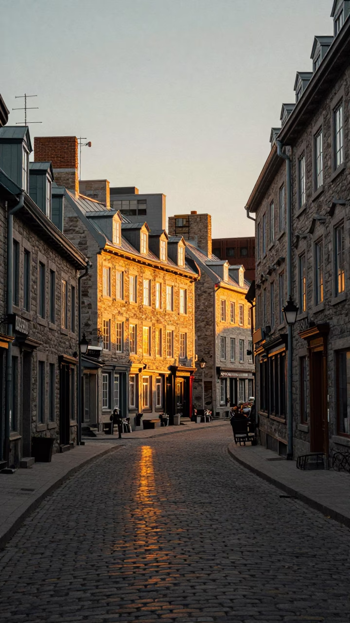 Stone Streets in Quebec City at Sunset Light in in Quebec City, Quebec, Canada