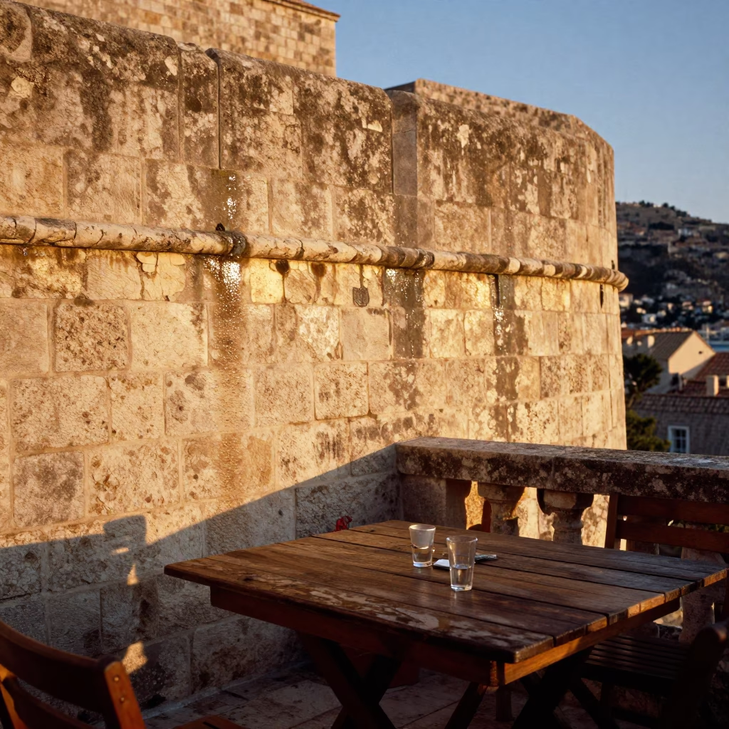 Stone Terrace in Dubrovnik at Honeyed Evening Light in in Dubrovnik, Croatia