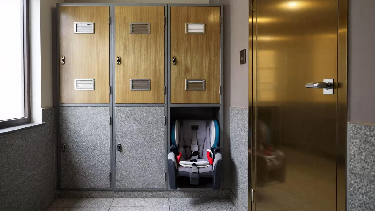 Stone-Transformed Shuttle Locker in Caracas Lobby in in a quiet guest corridor in Caracas