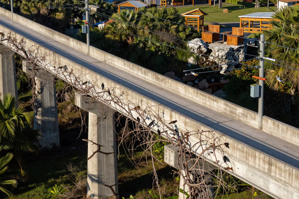 Stone-Vineyard Viaduct in Florida Winter Light in beneath a bridge span in Florida