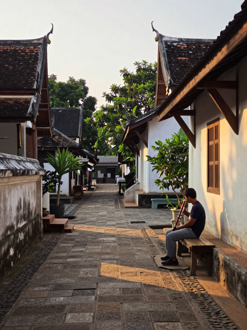 Stone Walkway at Clear Late-afternoon Light in Chiang Mai in in Chiang Mai, Thailand