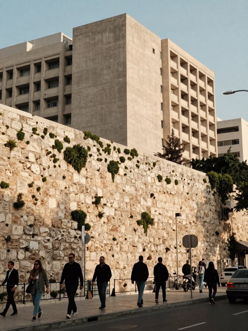 Stone Wall in Beirut at The Early Afternoon Light in in Beirut, Lebanon