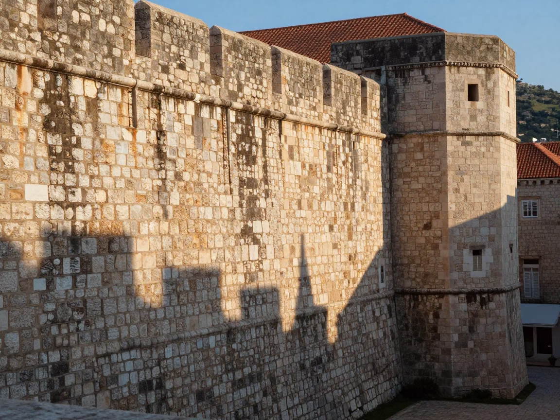 Stone Wall in Dubrovnik at The Early Afternoon Light in in Dubrovnik, Croatia