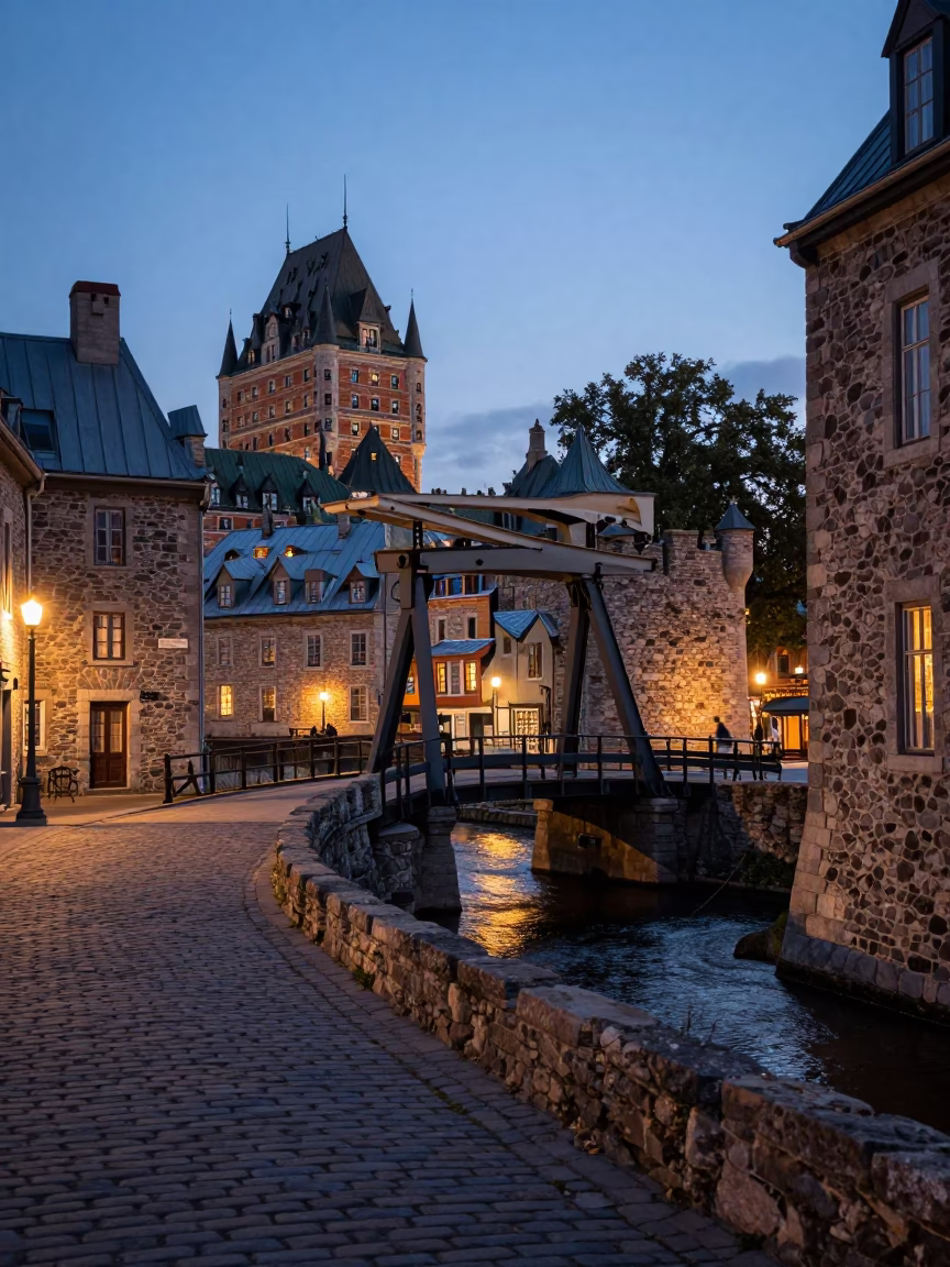 Stone Walls And Drawbridge in Quebec City in in Quebec City, Quebec, Canada
