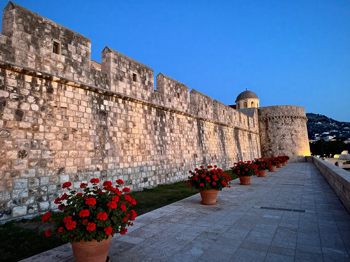 Stone Walls in Dubrovnik at Twilight in in Dubrovnik, Croatia