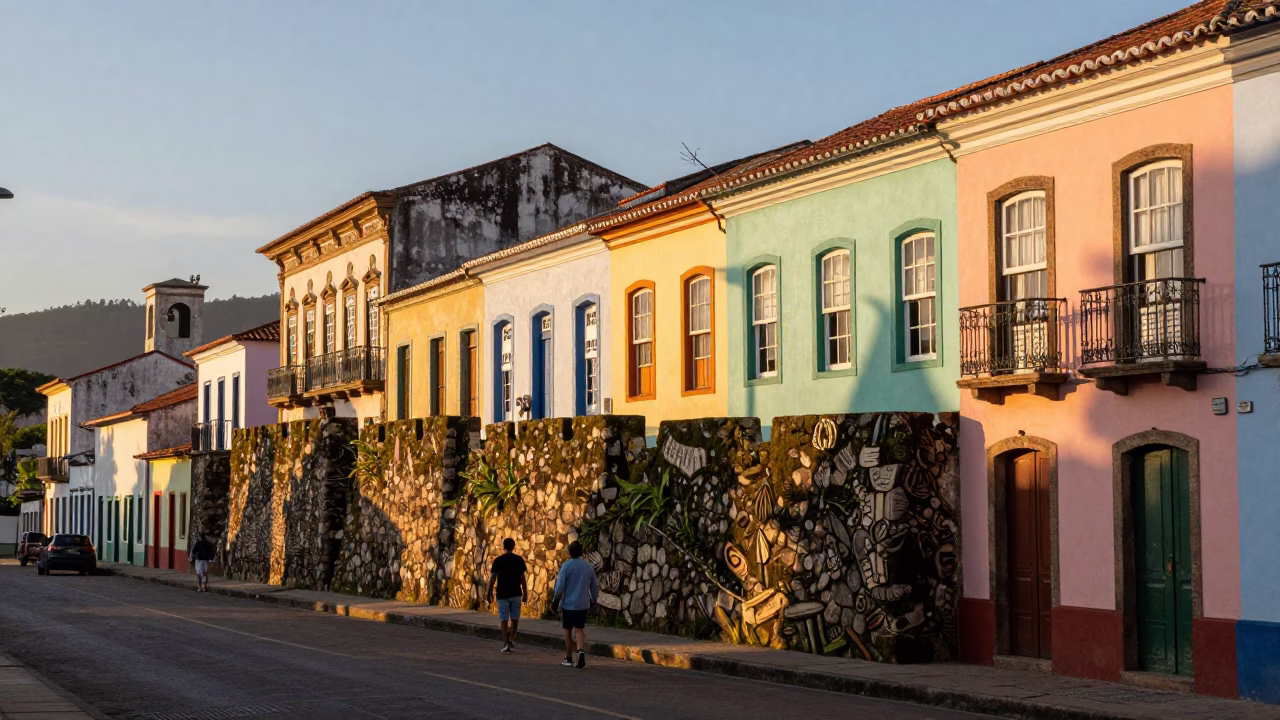 Stone Walls in Salvador at First Light Of Dawn in in Salvador, Brazil