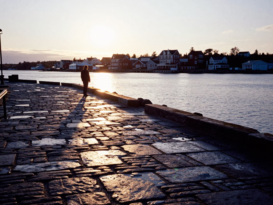 Stone Waterfront in Halifax at As First Light Reaches The Scene in in Halifax, Nova Scotia, Canada