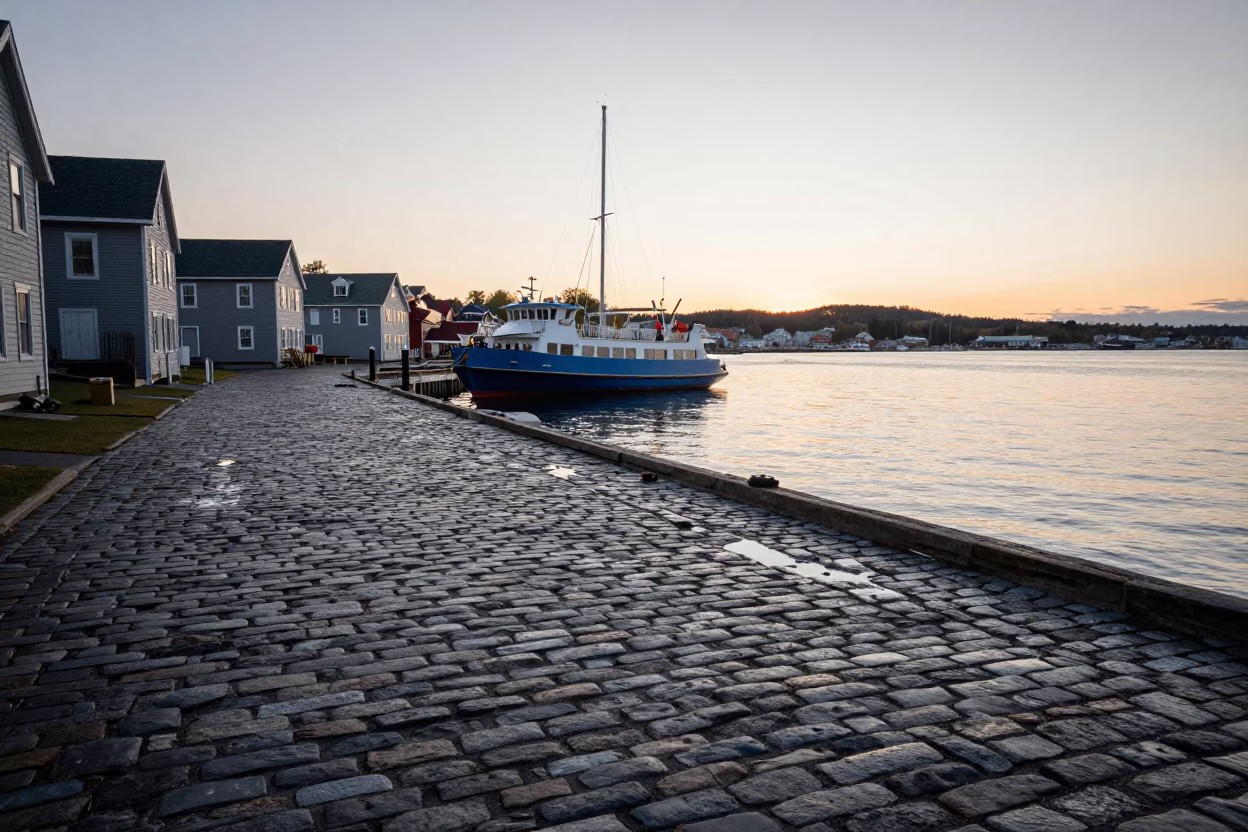 Stone Wharves in Halifax at As First Light Reaches The Scene in in Halifax, Nova Scotia, Canada
