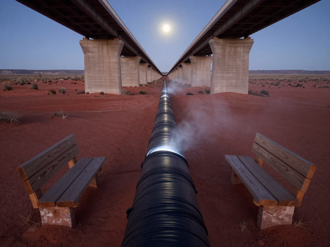 Stone Wood Pipeline Under Bridge Moonlight in under a cable-stayed bridge span in New Mexico