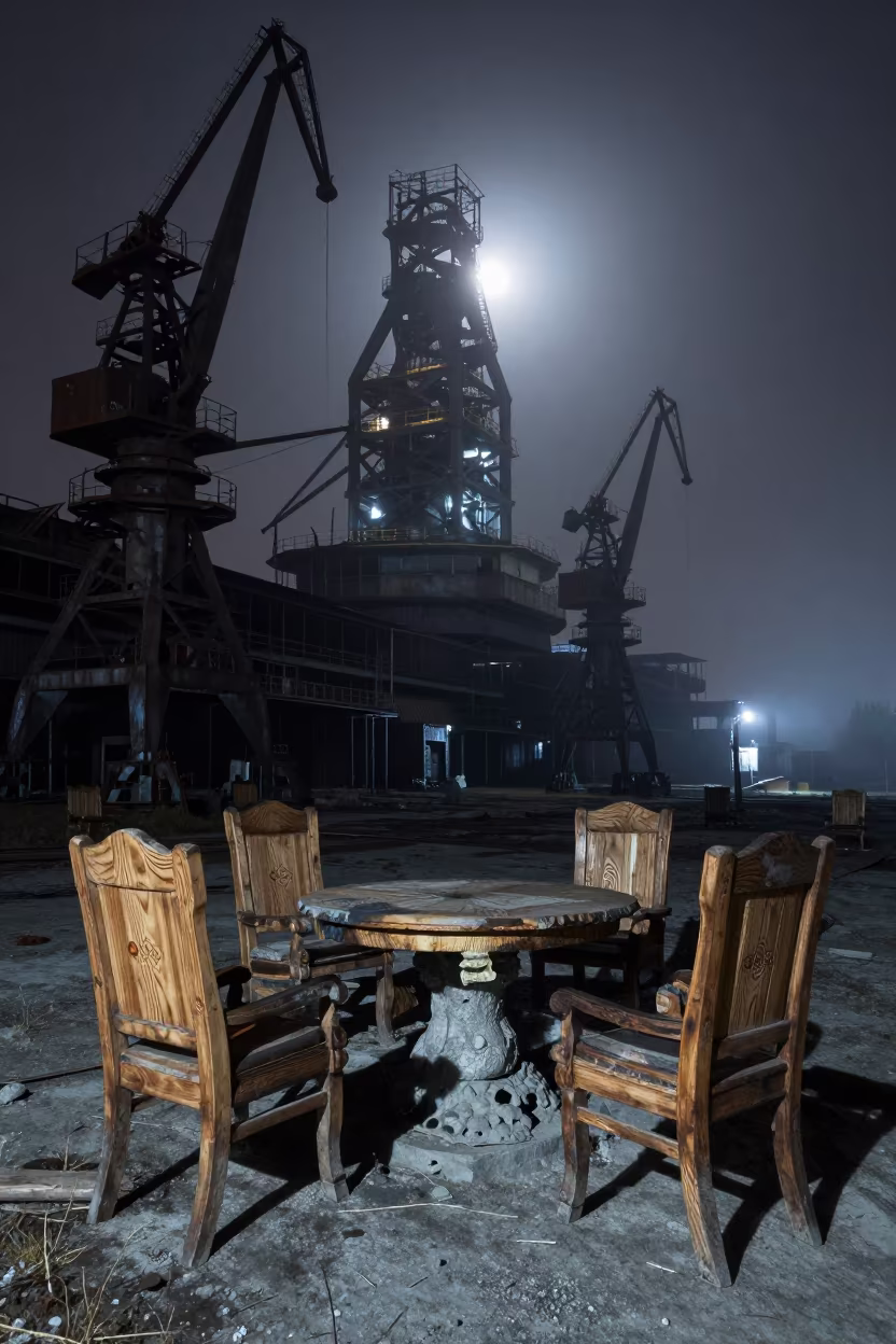 Stone Wood Ruins Moonlit Russian Court Night in through an abandoned ceremonial court in Russia