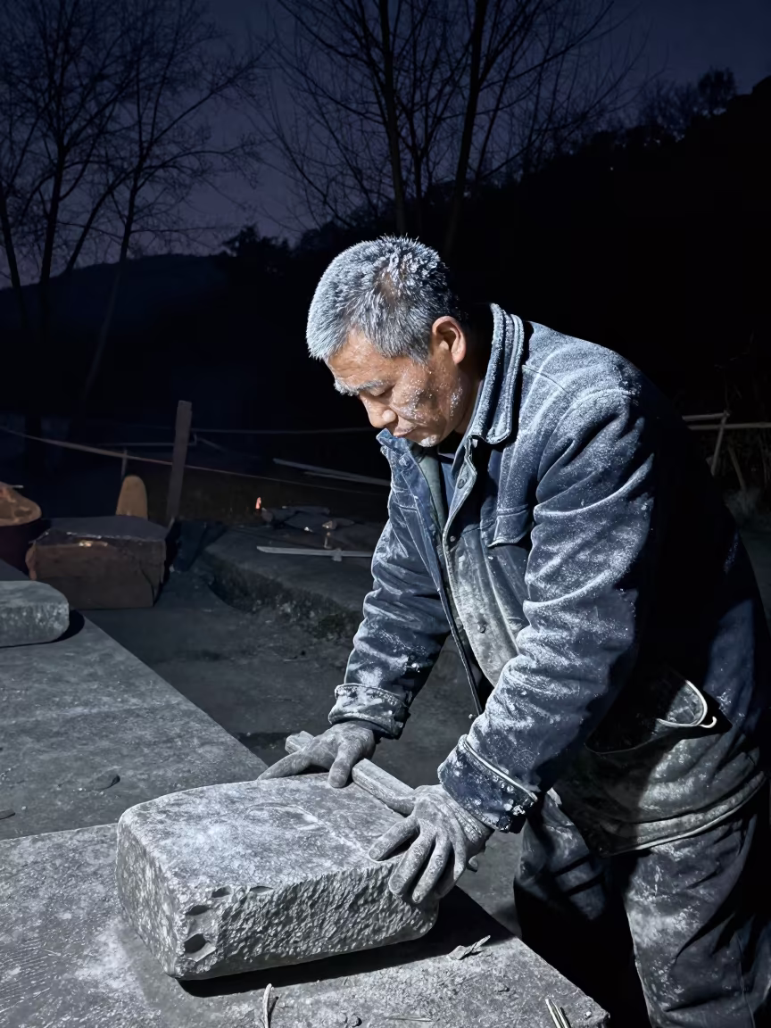 Stonecutter Portrait in Hangzhou Limestone Dust in near Hangzhou