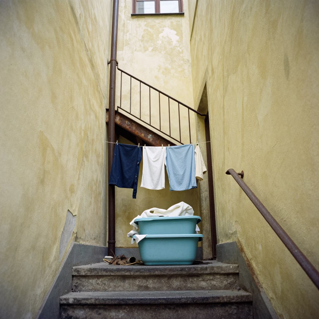 Stool in Prague at Flat Noon Light in in Prague, Czech Republic