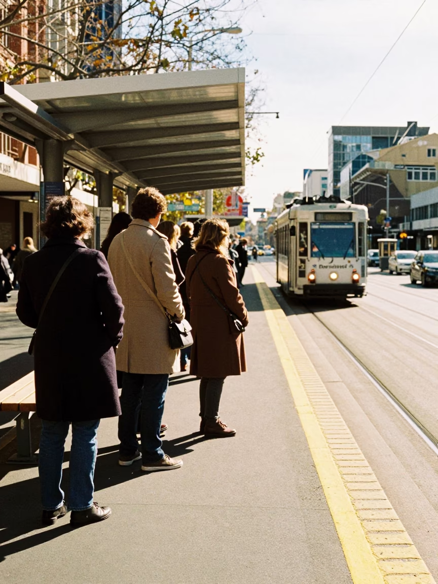 Stop Queue in Melbourne at Noon Light in in Melbourne, Victoria, Australia