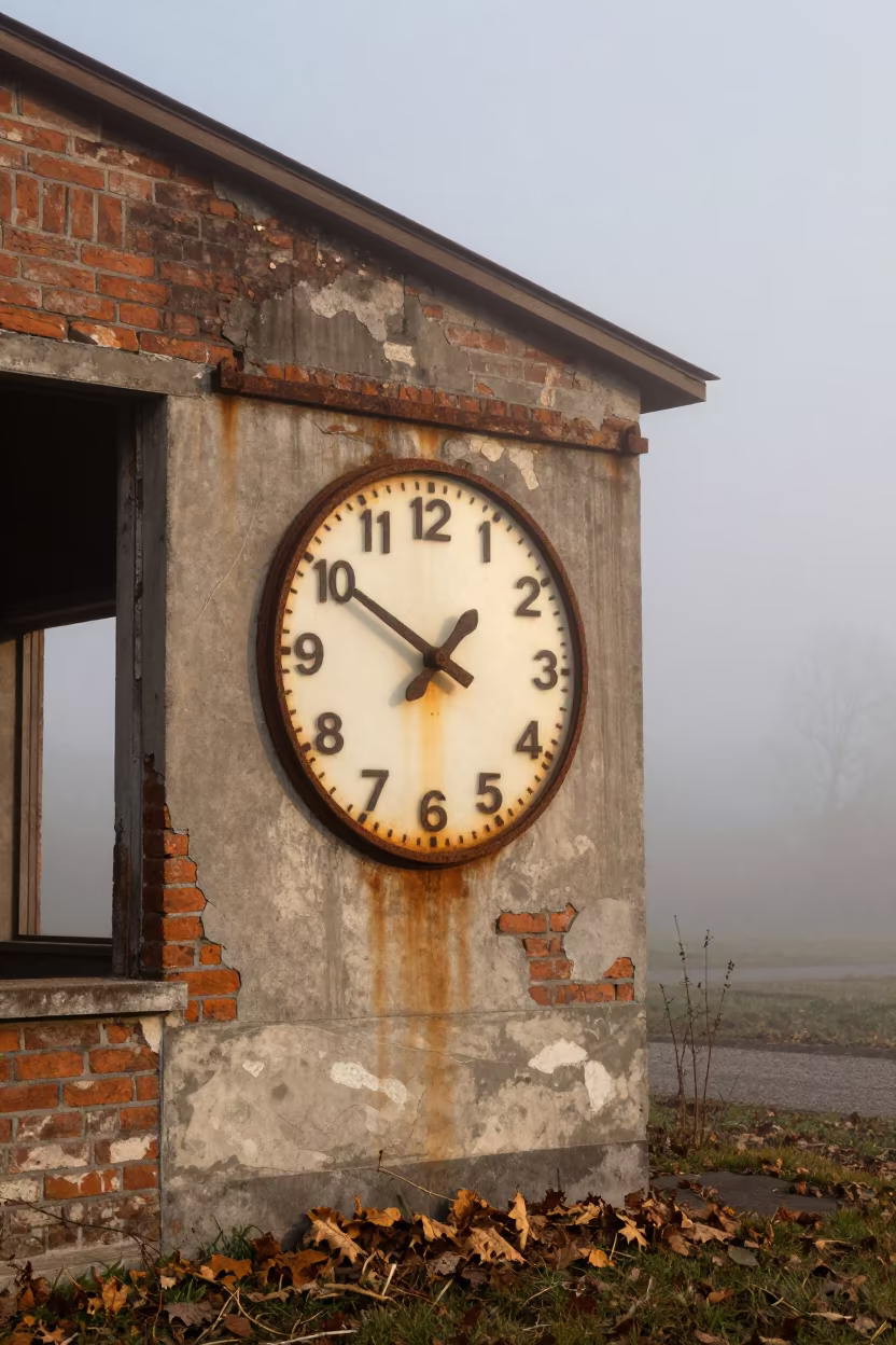 Stopped Clock at Ruined Modena Depot in near Modena